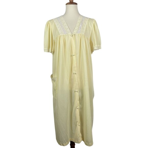 Vintage Kelly Reed Yellow Short Sleeve Button Front Nightgown House Dress Large - Picture 1 of 12